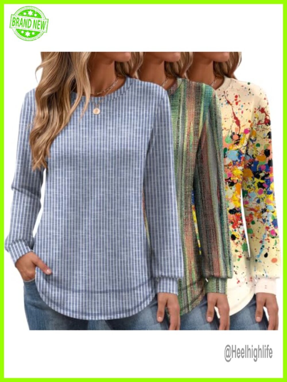 Women's 3 Pack Long Sleeve Crew Neck Lightweight Sweatshirts